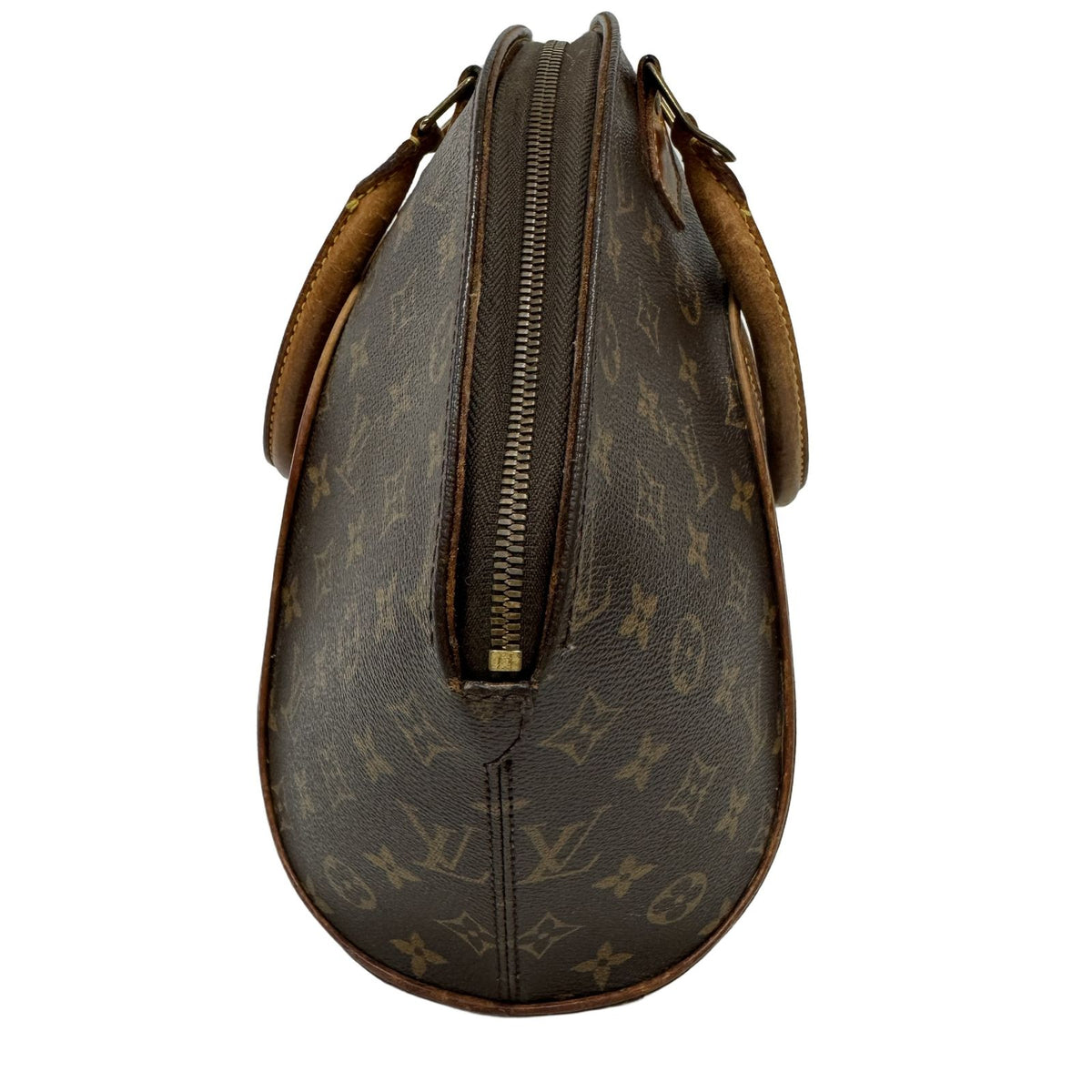 Louis Vuitton Ellipse MM Monogram Canvas Leather Tote Bag Brown Fan Shape — view 4