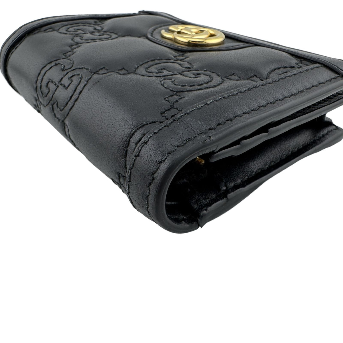 Gucci GG Matelasse Quilted Leather Compact Wallet Bifold Mini Black Double — view 5