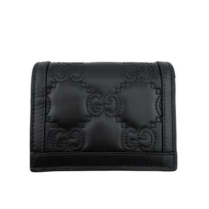 Gucci GG Matelasse Quilted Leather Compact Wallet Bifold Mini Black Double