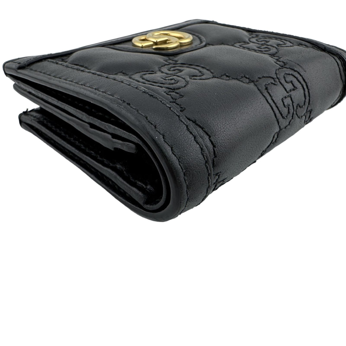 Gucci GG Matelasse Quilted Leather Compact Wallet Bifold Mini Black Double — view 4
