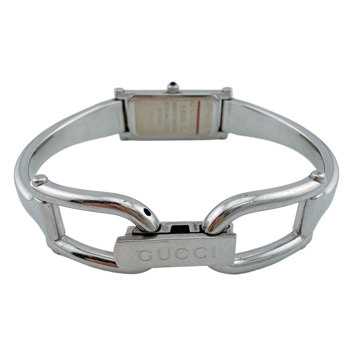 Gucci Bangle Watch SS Stainless Steel Quartz Horsebit Silver Black Dial — view 4