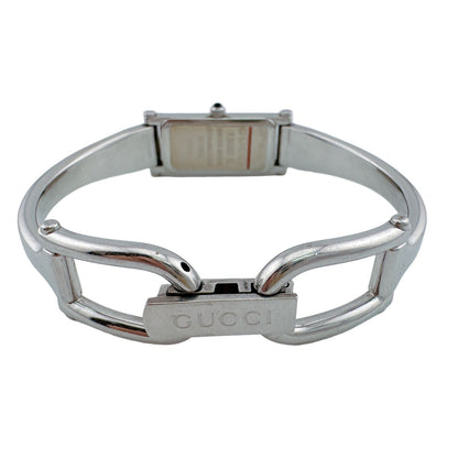Gucci Bangle Watch SS Stainless Steel Quartz Horsebit Silver Black Dial — view 4