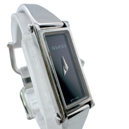 Gucci Bangle Watch SS Stainless Steel Quartz Horsebit Silver Black Dial — view 2