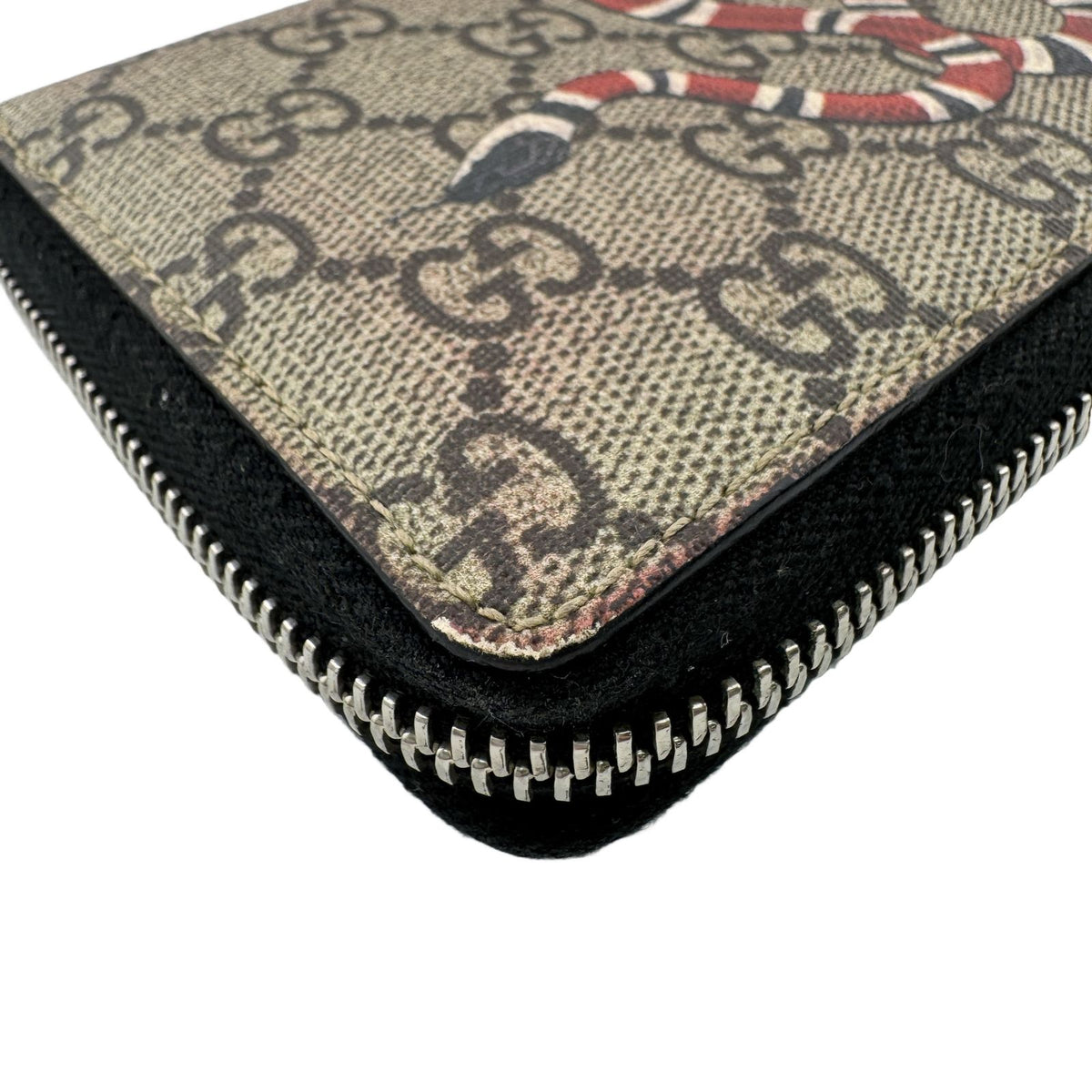 Gucci GG Supreme Snake Print Leather Zip Around Wallet Beige Brown Multicolor — view 5
