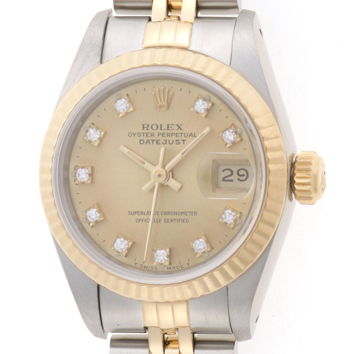 Rolex Datejust 26 Watch Stainless Steel 18k Yellow Gold Diamond Champagne Dial