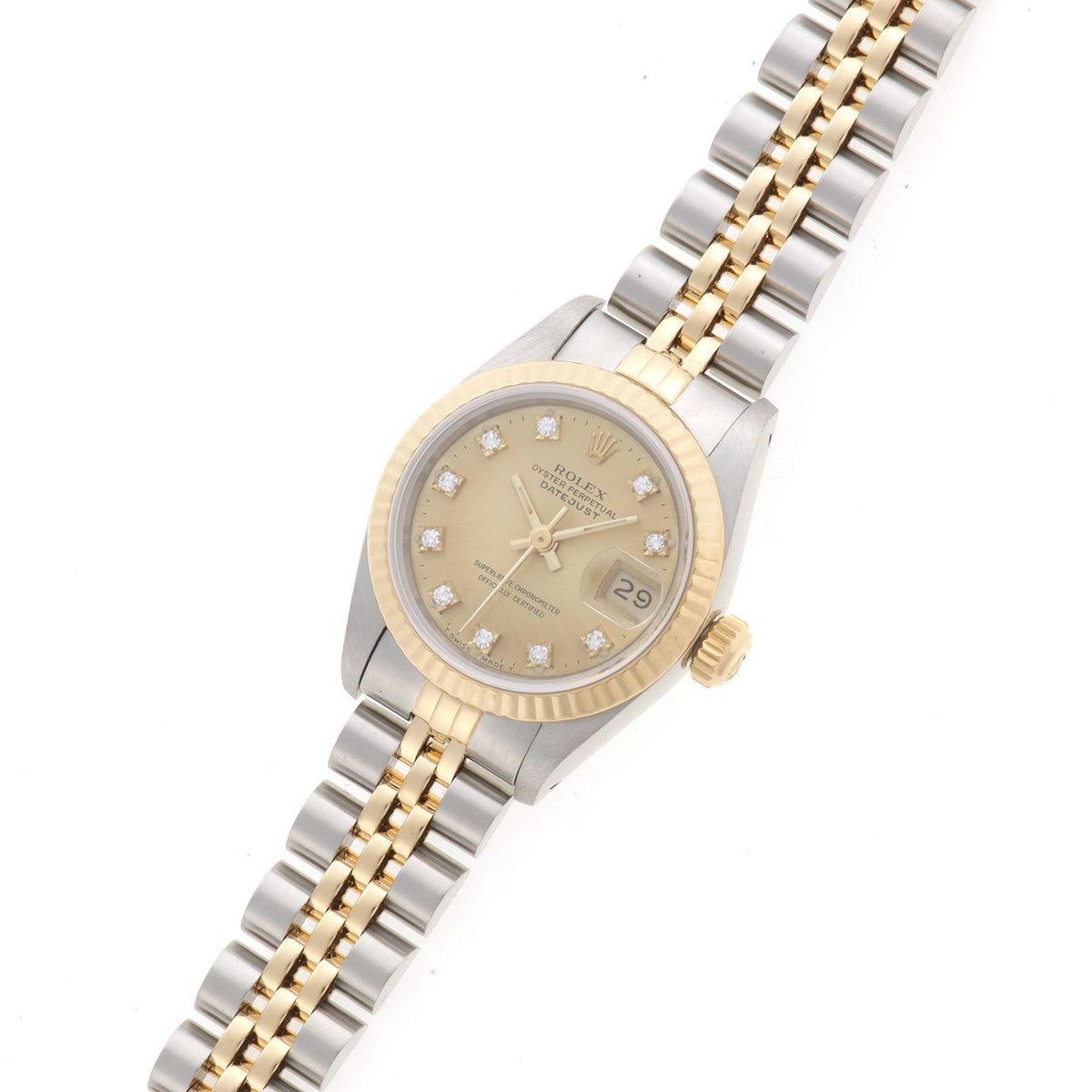 Rolex Datejust 26 Watch Stainless Steel 18k Yellow Gold Diamond Champagne Dial — view 2