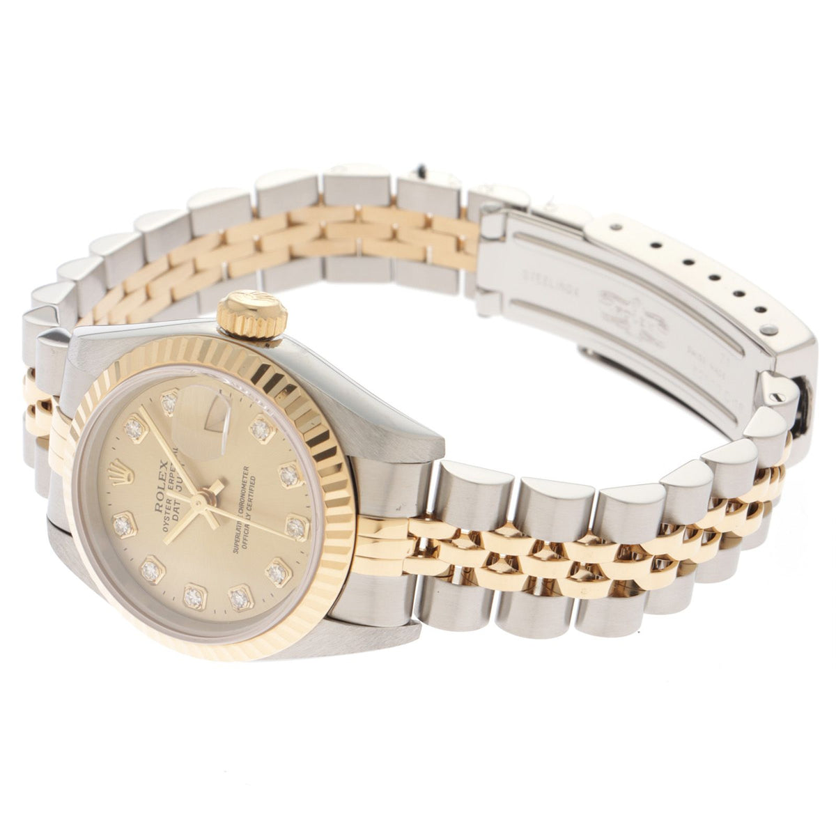 Rolex Datejust 26 Watch Stainless Steel 18k Yellow Gold Diamond Champagne Dial — view 3