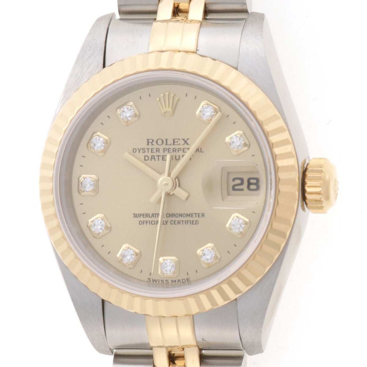 Rolex Datejust 26 Watch Stainless Steel 18k Yellow Gold Diamond Champagne Dial