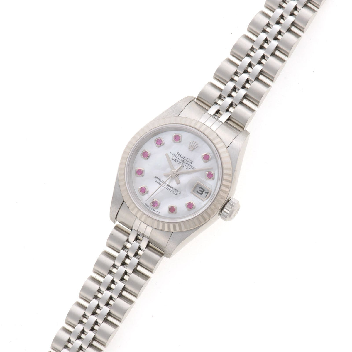 Rolex Datejust 26 Watch Stainless Steel 18k White Gold Ruby Shell Dial Automatic — view 2