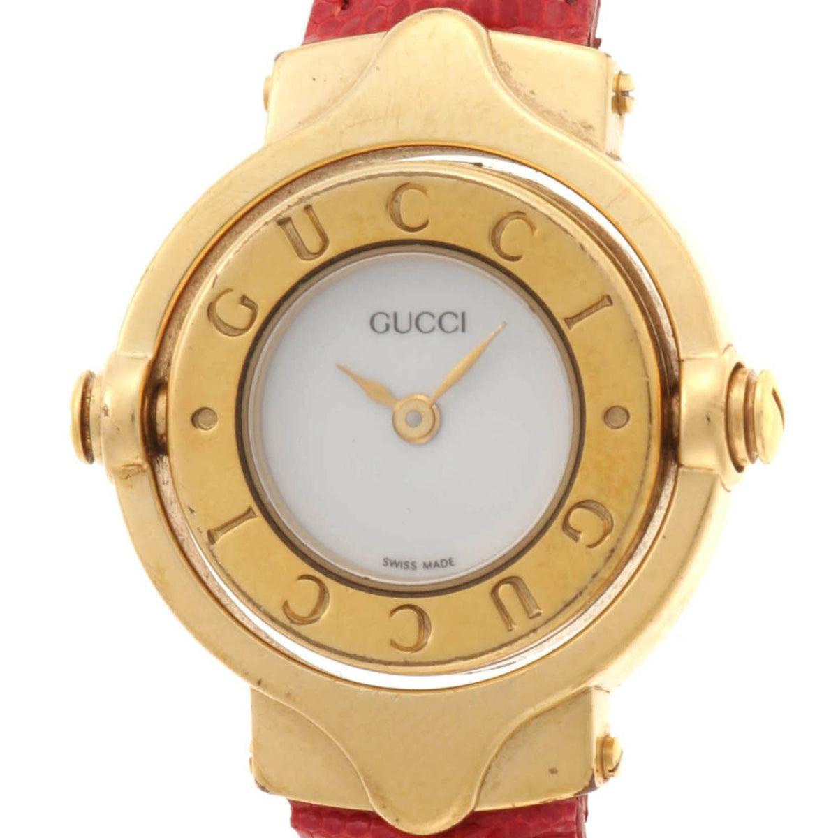 Gucci Turn Face Watch Leather White Dial Quartz