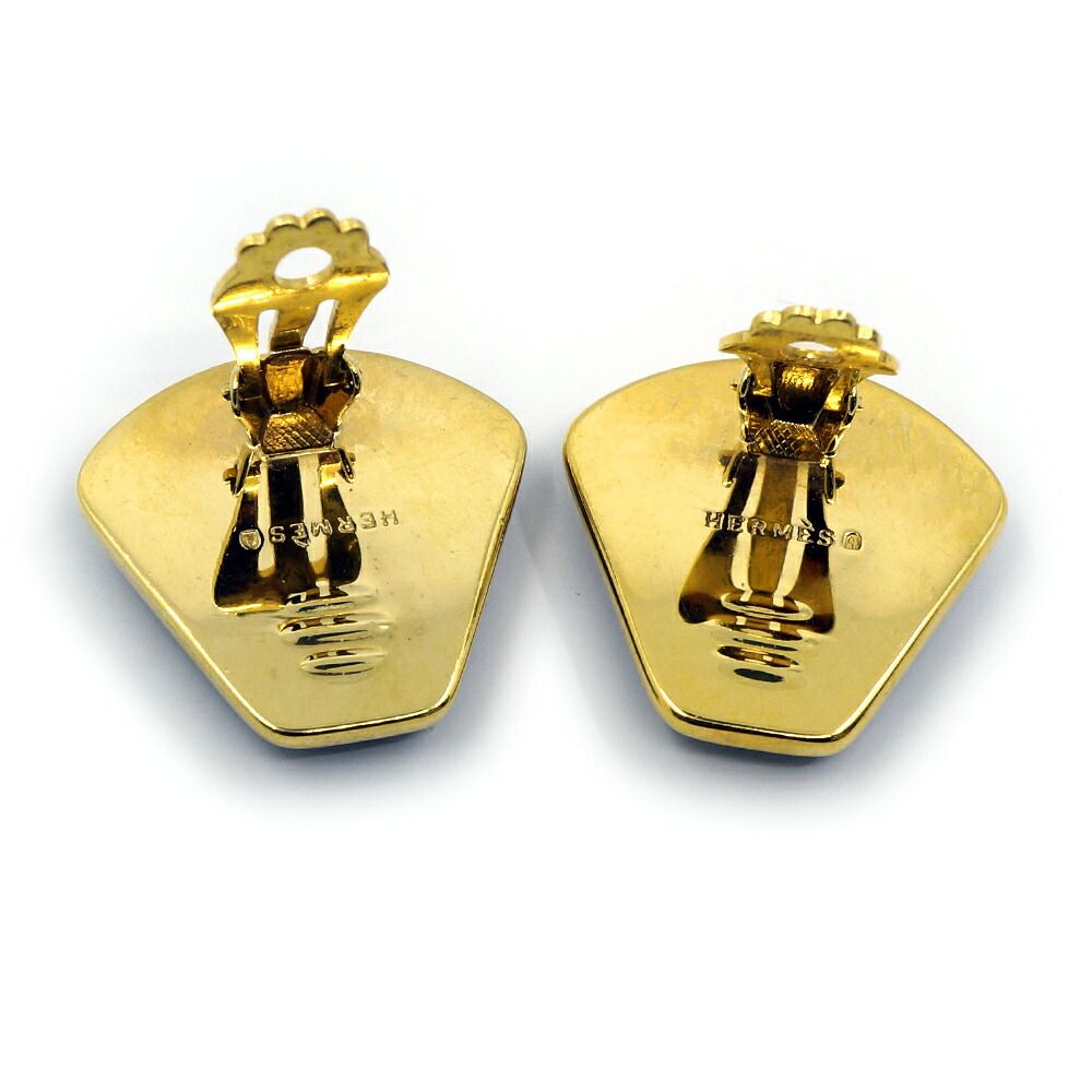 Hermes Enamel Earrings Seashells Gold Metal — view 2
