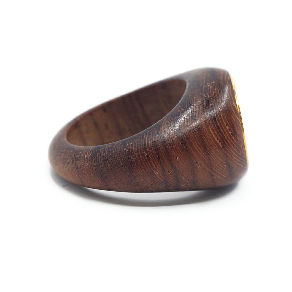 Hermes Sellier Wood Ring Brown Gold Metal — view 4