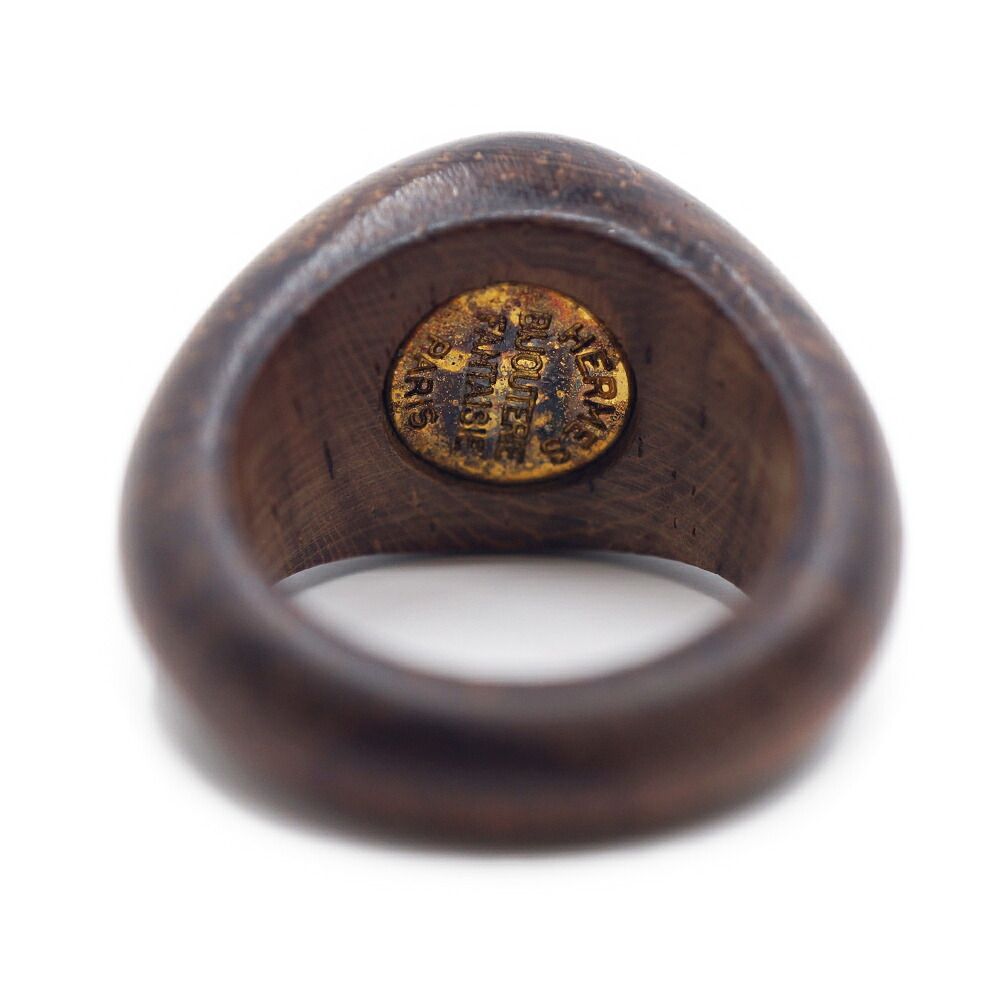 Hermes Sellier Wood Ring Brown Gold Metal — view 5