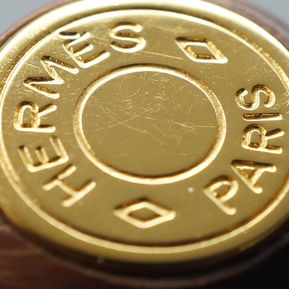 Hermes Sellier Wood Ring Brown Gold Metal — view 6