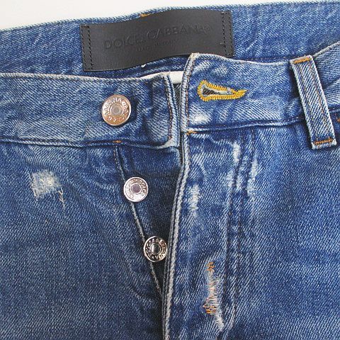 Dolce & Gabbana 14 Gold Long Length Denim Pants Jeans Blue Button Fly Rose 48 — view 6