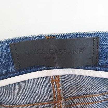 Dolce & Gabbana 14 Gold Long Length Denim Pants Jeans Blue Button Fly Rose 48 — view 3