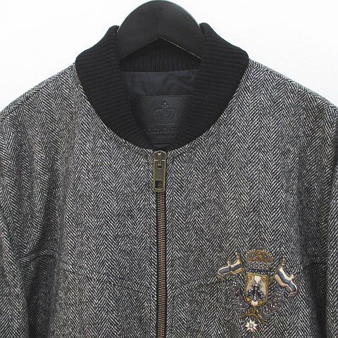 Dolce & Gabbana Herringbone Pattern Bomber Jacket Black Zip Up Embroidery 50 — view 7