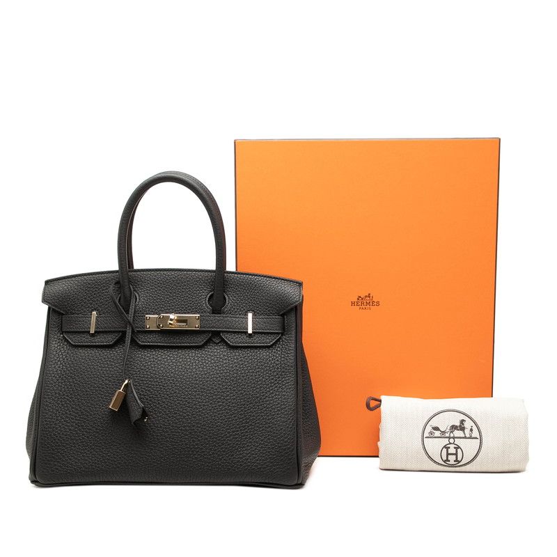 Hermes Birkin 30 Handbag Retourne Black Gold Togo — view 8