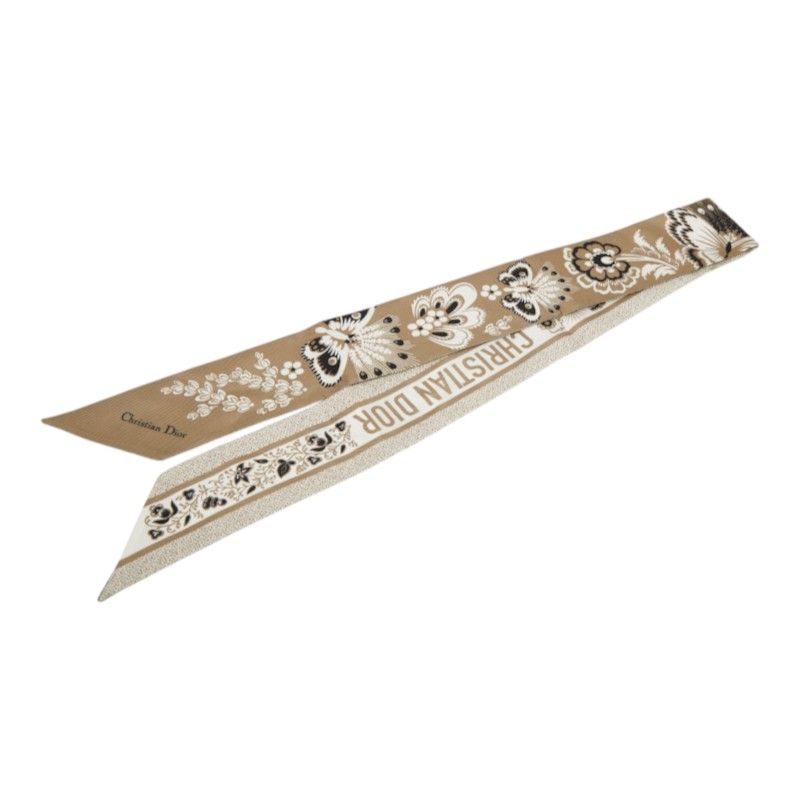 Dior Butterfly Print Mitzah Scarf Beige Multicolor Silk