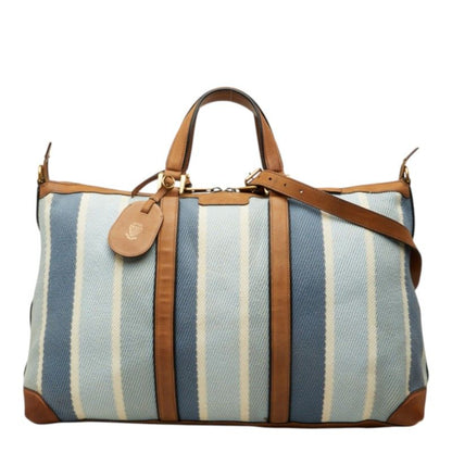 Gucci Boston Bag Weekender 2-Way Stripe Blue Canvas Leather