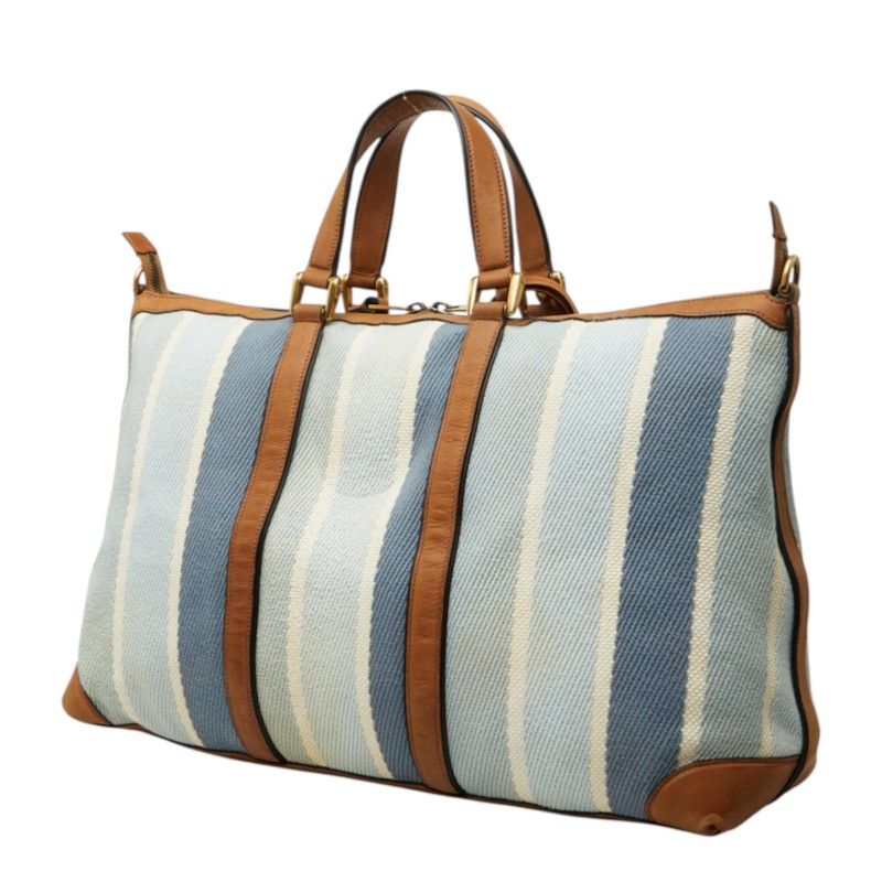 Gucci Boston Bag Weekender 2-Way Stripe Blue Canvas Leather — view 2