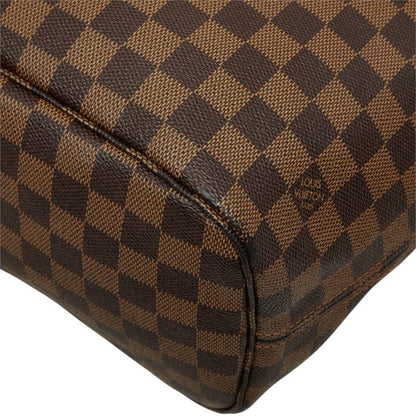 Louis Vuitton Damier Ebene Neverfull MM Shoulder Bag Tote Brown Leather — view 4