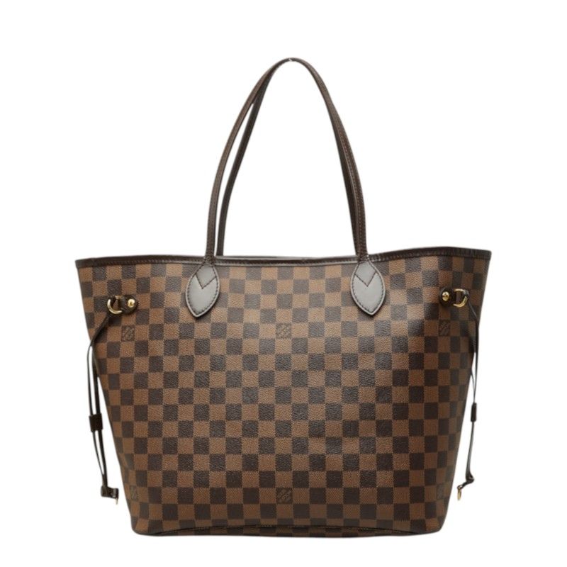 Louis Vuitton Damier Ebene Neverfull MM Shoulder Bag Tote Brown Leather