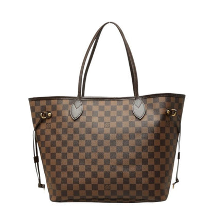 Louis Vuitton Damier Ebene Neverfull MM Shoulder Bag Tote Brown Leather