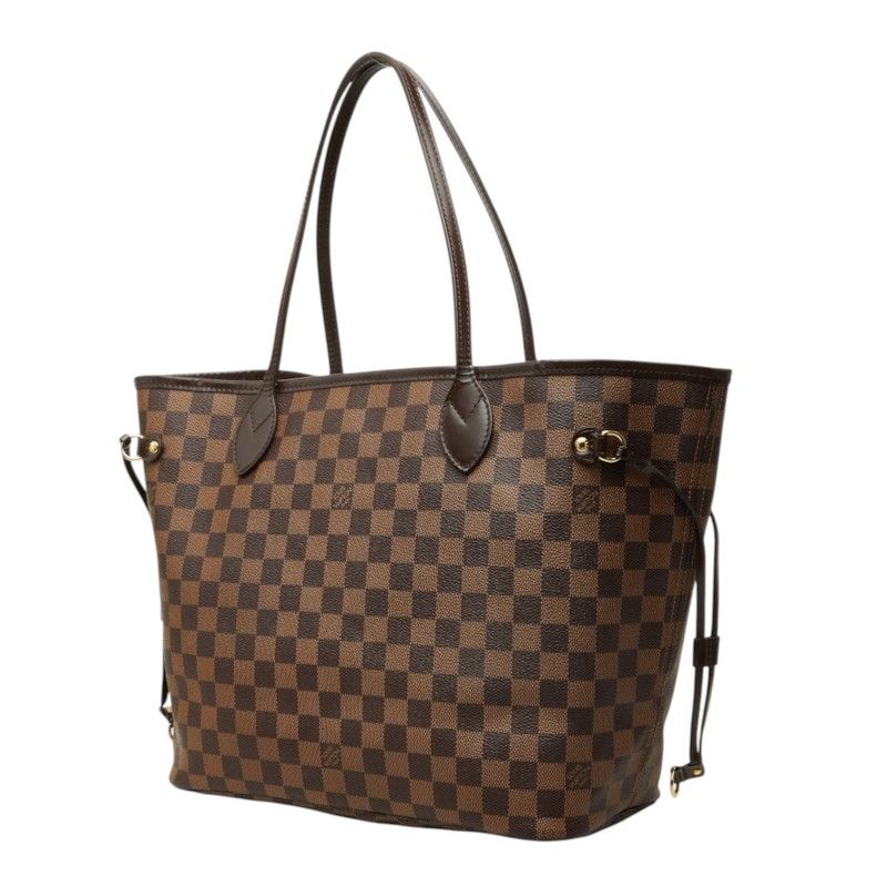 Louis Vuitton Damier Ebene Neverfull MM Shoulder Bag Tote Brown Leather — view 2