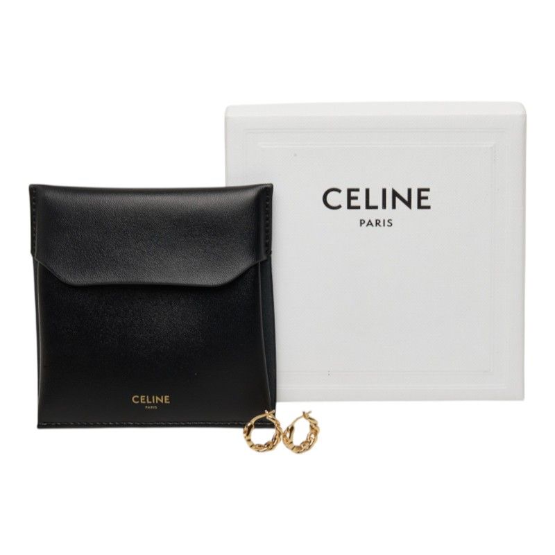 Celine Triomphe Gourmette Small Hoop Earrings Chain Motif Gold Plated Brass — view 6