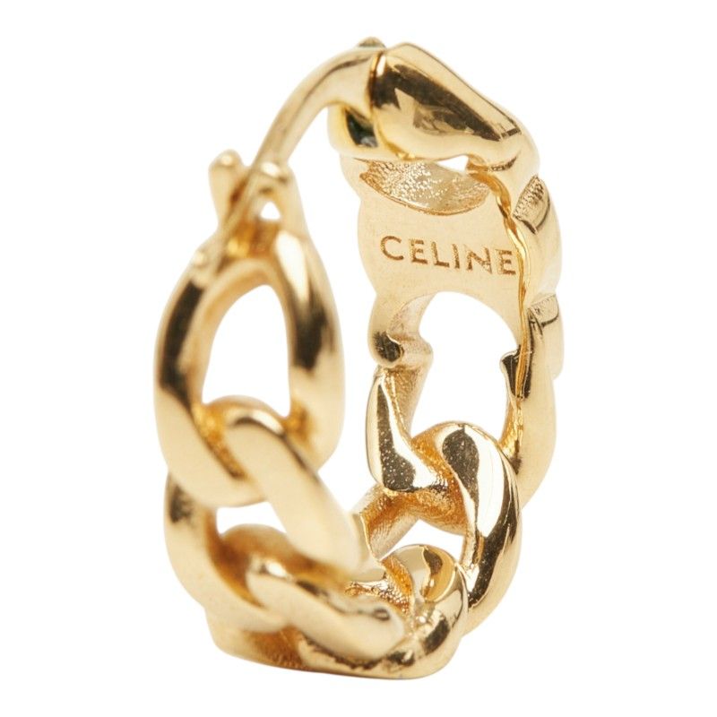 Celine Triomphe Gourmette Small Hoop Earrings Chain Motif Gold Plated Brass — view 4