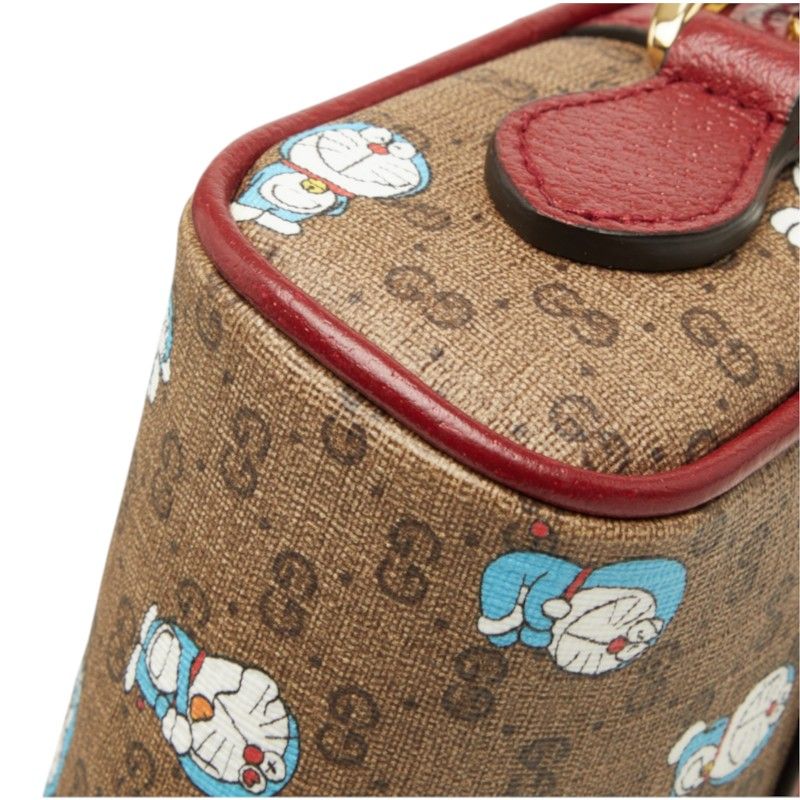 Gucci Doraemon Mini GG Supreme Crossbody Shoulder Bag Brown Bordeaux Leather — view 5