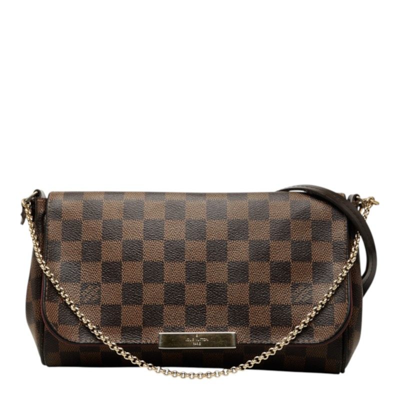 Louis Vuitton Damier Favorite MM Chain 2-Way Shoulder Bag Brown Leather