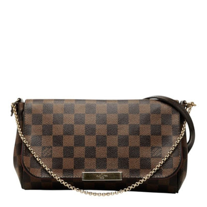 Louis Vuitton Damier Favorite MM Chain 2-Way Shoulder Bag Brown Leather