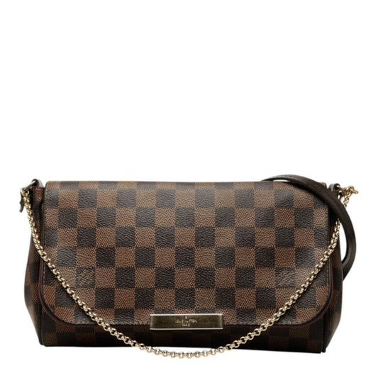 Louis Vuitton Damier Favorite MM Chain 2-Way Shoulder Bag Brown Leather