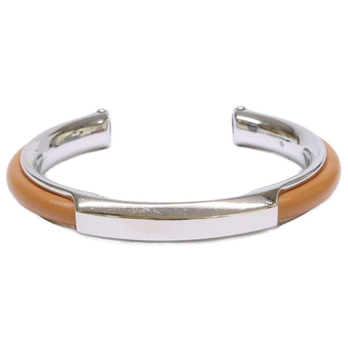 Hermes Metal Leather Bracelet Silver — view 2