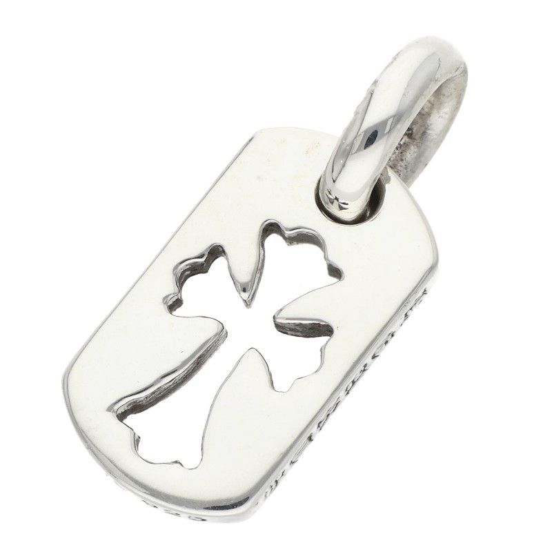 Chrome Hearts DT Tny CO Tiny Cutout Cross Dog Tag Charm Silver Pendant