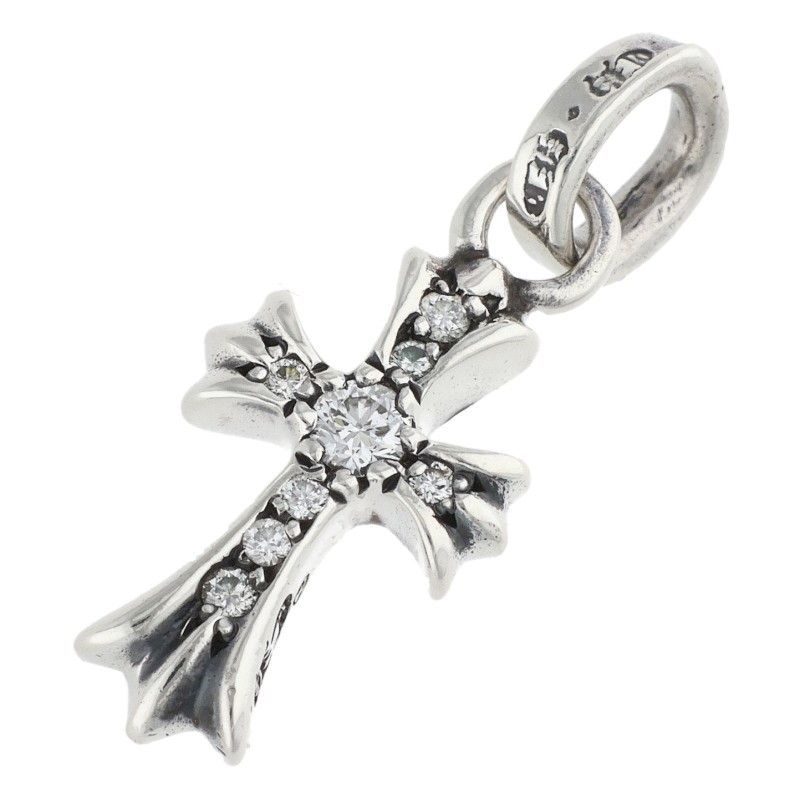 Chrome Hearts Cross Baby Fat P Dmnd Pave Diamond Charm Silver Pendant
