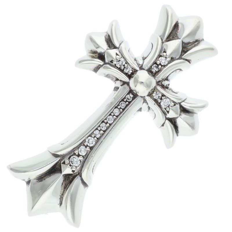 Chrome Hearts Dbl CH P D Small Double CH Cross Pave Diamond Pendant Silver