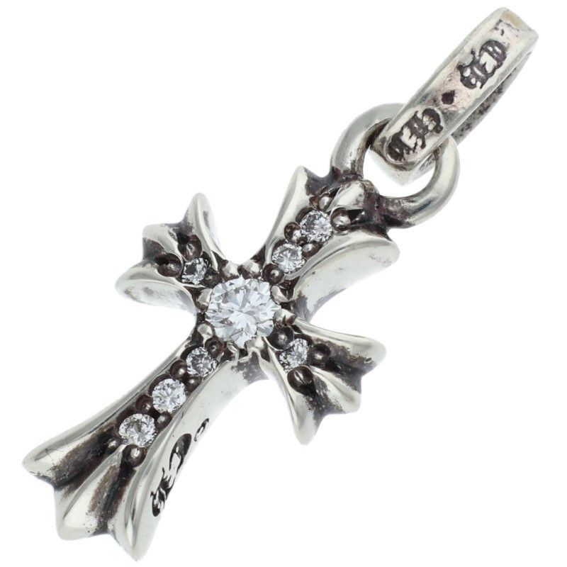 Chrome Hearts Cross Baby Fat P Dmnd Pave Diamond Charm Silver Pendant