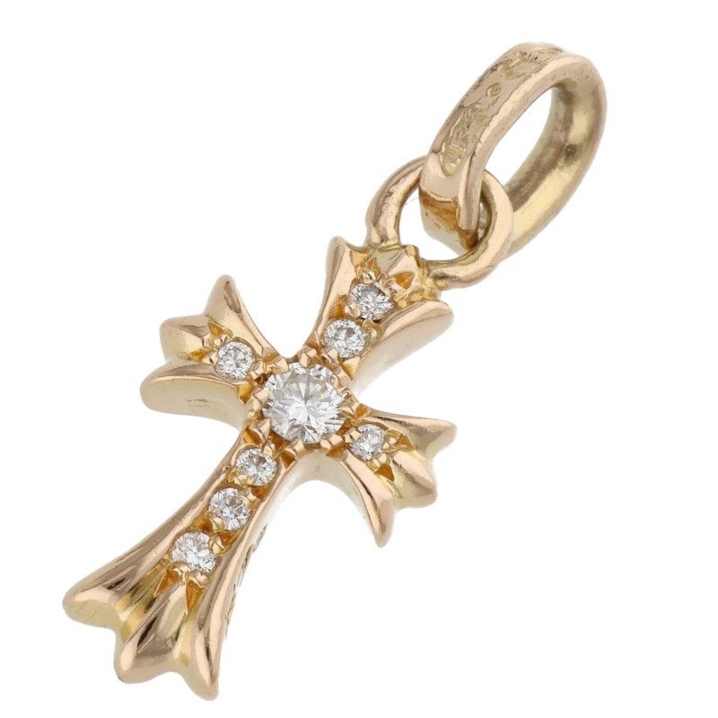Chrome Hearts 22k Cross Baby Fat P Dmnd Pave Diamond Charm Gold Pendant