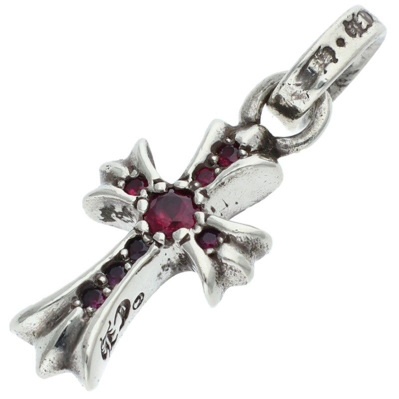 Chrome Hearts Cross Baby Fat P Rub Pave Ruby Charm Silver Pendant