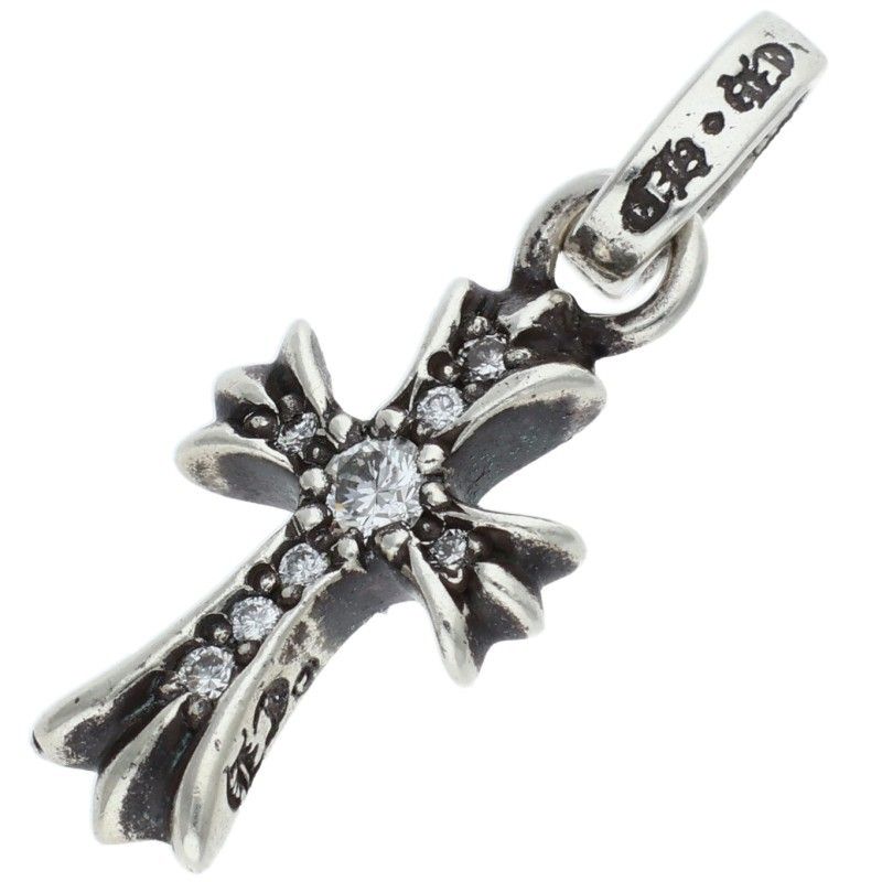 Chrome Hearts Cross Baby Fat P Dmnd Pave Diamond Charm Silver Pendant