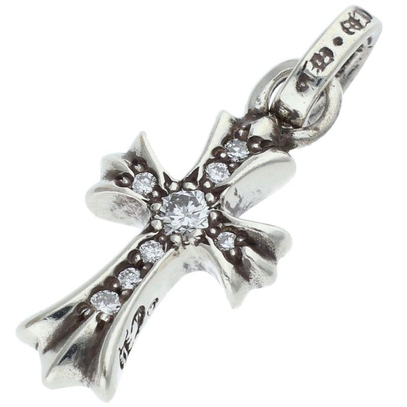 Chrome Hearts Cross Baby Fat P Dmnd Pave Diamond Charm Silver Pendant