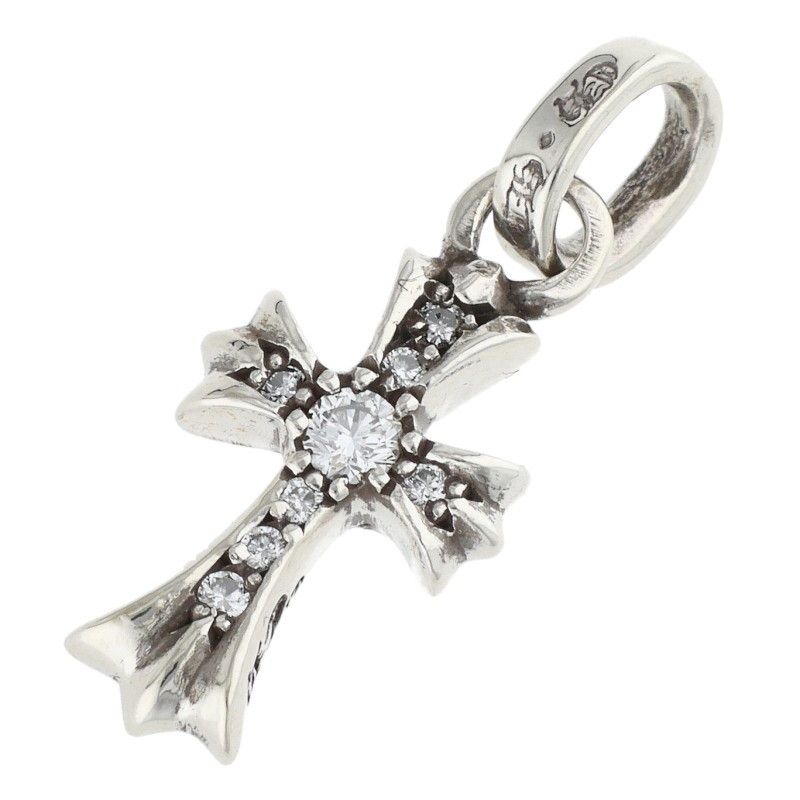 Chrome Hearts Cross Baby Fat P Dmnd Pave Diamond Charm Silver Pendant