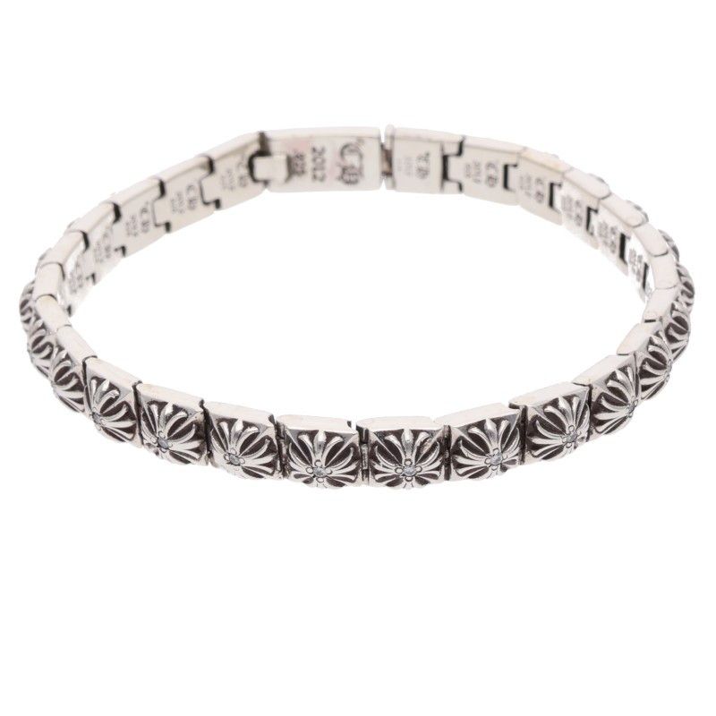 Chrome Hearts Pyramid Pls 1/4 P D Plus Link Pave Diamond Silver Bracelet