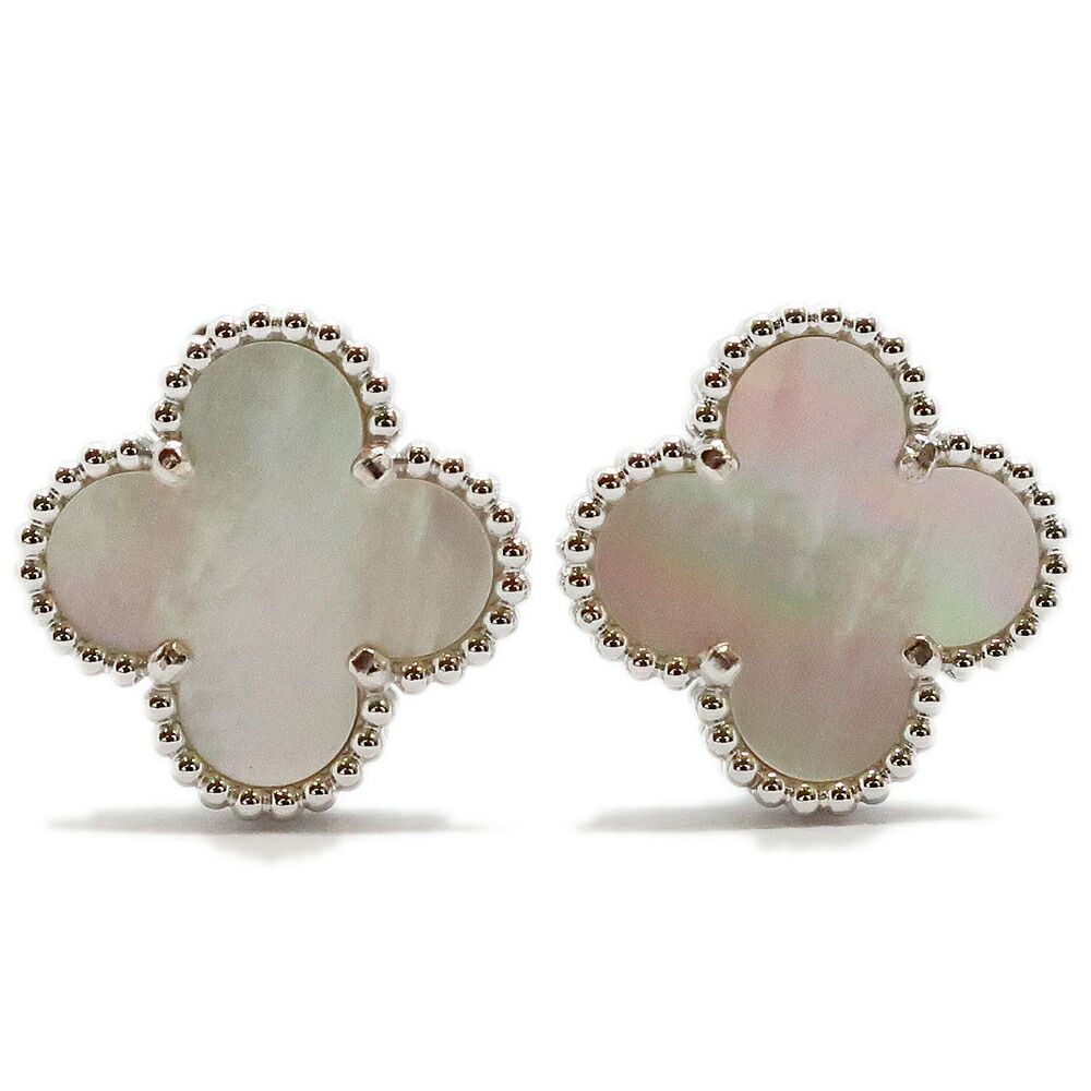 Van Cleef & Arpels Vintage Alhambra Earrings 750 White Gold Mother of Pearl