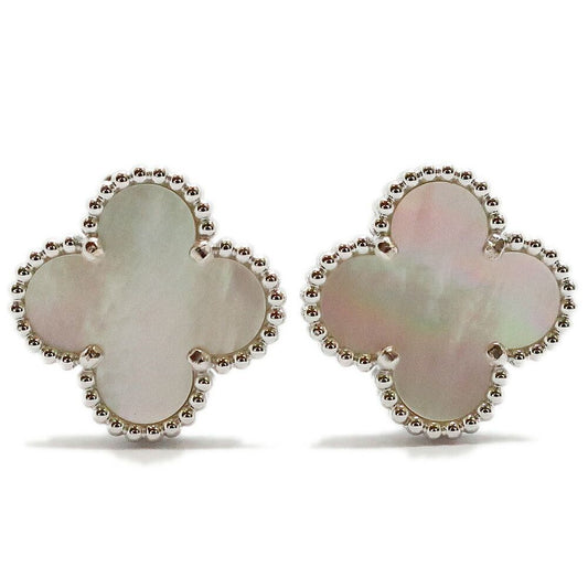 Van Cleef & Arpels Vintage Alhambra Earrings 750 White Gold Mother of Pearl
