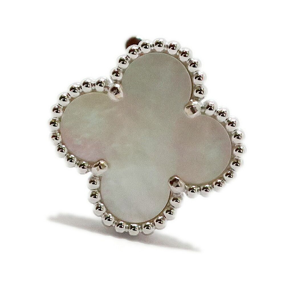 Van Cleef & Arpels Vintage Alhambra Earrings 750 White Gold Mother of Pearl — view 8