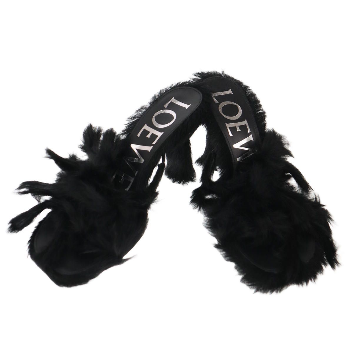 Loewe Fur Sandals Black